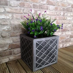Small Lazio Square Grey Pewter Garden Planter 32cm H X 32cm W