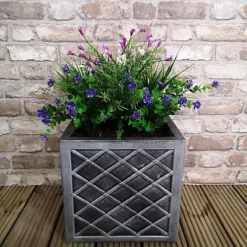 Small Lazio Square Grey Pewter Garden Planter 32cm H X 32cm W -Outsunny Garden Zone small lazio square grey pewter garden planter 32cm h x 32cm w5060559859790 04c MP