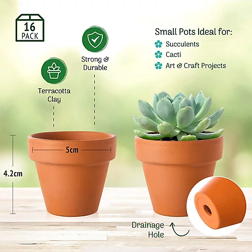 Small Terracotta Plant Pots - (5cm, 16 Pots) Mini Terracotta Plant For Flowers, Herb Planters, Seeds And Decor 2 Small Terracotta Plant Pots - (5cm, 16 Pots) Mini Terracotta Plant For Flowers, Herb Planters, Seeds And Decor - Image 2