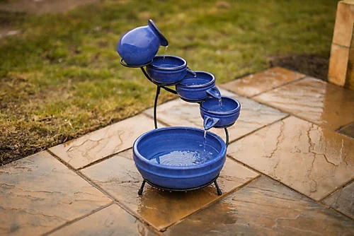 Solar Ceramic Cascade Water Feature - Blue 1 Solar Ceramic Cascade Water Feature - Blue