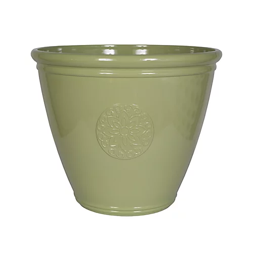 Southern Patio Sullivan Green Polypropylene (PP) & Polystyrene (PS) Motif Emblem Round Plant Pot (Dia)45.5cm 1 Southern Patio Sullivan Green Polypropylene (PP) & Polystyrene (PS) Motif Emblem Round Plant Pot (Dia)45.5cm