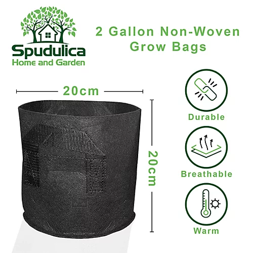 Spudulica 2 Gallon Non-Woven Grow Bags Black Fabric Garden Planters Durable Fabric Vegetable Flower Herb Planter 5 Pack 2 Spudulica 2 Gallon Non-Woven Grow Bags Black Fabric Garden Planters Durable Fabric Vegetable Flower Herb Planter 5 Pack - Image 2