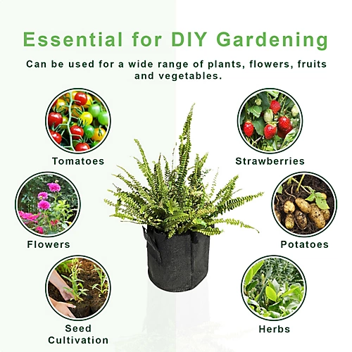 Spudulica 2 Gallon Non-Woven Grow Bags Black Fabric Garden Planters Durable Fabric Vegetable Flower Herb Planter 5 Pack 4 Spudulica 2 Gallon Non-Woven Grow Bags Black Fabric Garden Planters Durable Fabric Vegetable Flower Herb Planter 5 Pack - Image 4