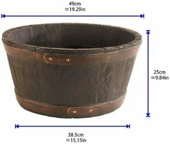 Strata 50cm Large Oakwood Barrel Wood Effect Plastic Planter - MADE IN UK -Outsunny Garden Zone strata 50cm large oakwood barrel wood effect plastic planter made in uk5021711047783 03c MP