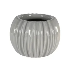 Stylish Ceramic Grey Ribbed Orchid Pot. Indoor Use. W18.3 Cm.