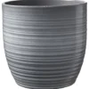 Stylish Ceramic Grooved, Grey Glaze, Indoor Plant Pot. No Drainage Holes. H13 X W14 Cm