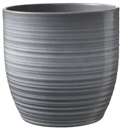 Stylish Ceramic Grooved, Grey Glaze, Indoor Plant Pot. No Drainage Holes. H13 X W14 Cm
