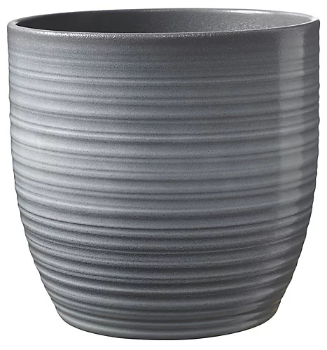 Stylish Ceramic Grooved, Grey Glaze, Indoor Plant Pot. No Drainage Holes. H13 X W14 Cm 1 Stylish Ceramic Grooved, Grey Glaze, Indoor Plant Pot. No Drainage Holes. H13 X W14 Cm