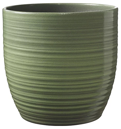 Stylish Ceramic Grooved, Leaf Green Glaze, Indoor Plant Pot. No Drainage Holes. H15 X W16 Cm 1 Stylish Ceramic Grooved, Leaf Green Glaze, Indoor Plant Pot. No Drainage Holes. H15 X W16 Cm