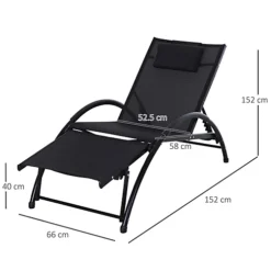 Sun Lounger Half Circle Arms Adjustable Head Footrest Aluminium Frame Black -Outsunny Garden Zone sun lounger half circle arms adjustable head footrest aluminium frame black5056399103209 03c MP
