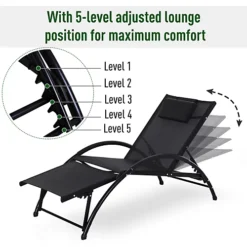 Sun Lounger Half Circle Arms Adjustable Head Footrest Aluminium Frame Black -Outsunny Garden Zone sun lounger half circle arms adjustable head footrest aluminium frame black5056399103209 06c MP