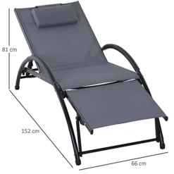 Sun Lounger Half Circle Arms Adjustable Head Footrest Aluminium Frame Grey -Outsunny Garden Zone sun lounger half circle arms adjustable head footrest aluminium frame grey5056399103247 03c MP