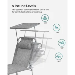 Sun Lounger, Reclining Sun Chair, With Headrest, Adjustable Backrest, Sunshade, Lightweight, Foldable, 53 X 193 X 29.5 Cm -Outsunny Garden Zone sun lounger reclining sun chair with headrest adjustable backrest sunshade lightweight foldable 53 x 193 x 29 5 cm6955880315253 03c MP