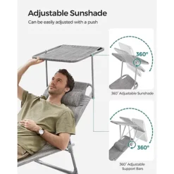 Sun Lounger, Reclining Sun Chair, With Headrest, Adjustable Backrest, Sunshade, Lightweight, Foldable, 53 X 193 X 29.5 Cm -Outsunny Garden Zone sun lounger reclining sun chair with headrest adjustable backrest sunshade lightweight foldable 53 x 193 x 29 5 cm6955880315253 04c MP