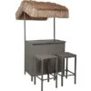 Suntime Grey Rattan Garden Tiki Bar Set With Tropical Canopy
