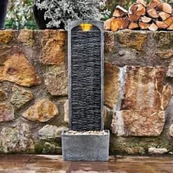 Teamson Home Garden Outdoor Water Feature, Large Straight Tall Water Fountain, Waterfall Design, With LED Lights, Slate Effect -Outsunny Garden Zone teamson home garden outdoor water feature large straight tall water fountain waterfall design with led lights slate effect0810014812205 03c MP