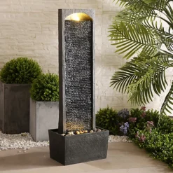 Teamson Home Garden Outdoor Water Feature, Large Straight Tall Water Fountain, Waterfall Design, With LED Lights, Slate Effect -Outsunny Garden Zone teamson home garden outdoor water feature large straight tall water fountain waterfall design with led lights slate effect0810014812205 04c MP