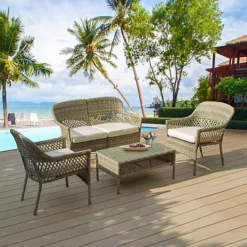 Teamson Home PT-OF0011-UK Beige Patio Furniture Set With Cushions