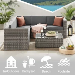 The Tatton Large Grey Corner Rattan 6 Seat Sofa Set -Outsunny Garden Zone the tatton large grey corner rattan 6 seat sofa set5060832770194 03c MP
