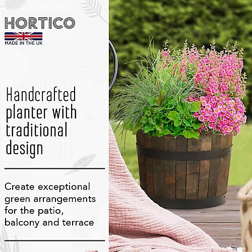 Value Set Of 2 HORTICO Upcycled Oak Round Tub Wooden Planter For Garden, Outdoor Plant Pot Made In The UK D40 H30 Cm, 37.7L 4 Value Set Of 2 HORTICO Upcycled Oak Round Tub Wooden Planter For Garden, Outdoor Plant Pot Made In The UK D40 H30 Cm, 37.7L - Image 4