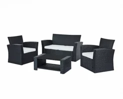 Vegas 4 Piece Modular Black Rattan Sofa Garden Lounge Set With Black Glass Topped Coffee Table White Cushions -Outsunny Garden Zone vegas 4 piece modular black rattan sofa garden lounge set with black glass topped coffee table white cushions5056546200904 03c MP