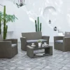 Vegas 4 Piece Modular Grey Rattan Sofa Garden Lounge Set With Black Glass Topped Coffee Table Grey Cushions