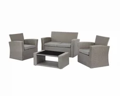 Vegas 4 Piece Modular Grey Rattan Sofa Garden Lounge Set With Black Glass Topped Coffee Table Grey Cushions -Outsunny Garden Zone vegas 4 piece modular grey rattan sofa garden lounge set with black glass topped coffee table grey cushions5056034047028 03c MP