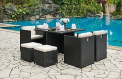 Venice Cube Rattan Garden Furniture 9 Piece Set With Free Cover Included, Black