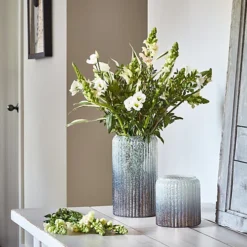 Verre Frosted Ribbed Glass Atlantic Blue Planter H14Cm W15Cm -Outsunny Garden Zone verre frosted ribbed glass atlantic blue planter h14cm w15cm5055352853731 04c MP