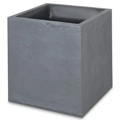 Verve Dallas Dark Grey Slate Effect Plastic Square Plant Pot (Dia)40cm