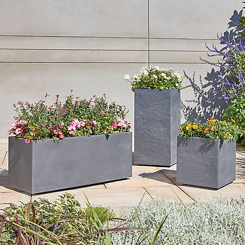 Verve Durdica Dark Grey Slate Effect Plastic Square Plant Pot (Dia)40cm 2 Verve Durdica Dark Grey Slate Effect Plastic Square Plant Pot (Dia)40cm - Image 2