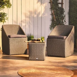 VonHaus Rattan Bistro Set, 2 Wicker Style Seats & Glass-Top Coffee Table Set, 2 Chairs W Removable Cushions, Grey Garden Furniture -Outsunny Garden Zone vonhaus rattan bistro set 2 wicker style seats glass top coffee table set 2 chairs w removable cushions grey garden furniture5056115707520 03c MP