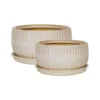 White Round Bonsai Planter Set Of 2