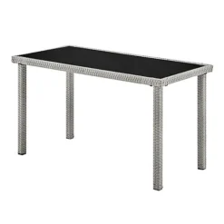 Wicker Style Garden Dining Set In Grey Footstools Sofa Chairs Table Black Glass Table Top -Outsunny Garden Zone wicker style garden dining set in grey footstools sofa chairs table black glass table top5056546205701 06c MP