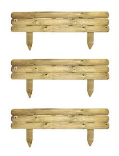 Wooden Garden Fixed Border Lawn Edging Horizontal Panels Log Roll 210mm High Pack Of 3