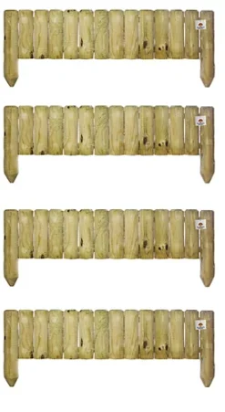 Wooden Garden Fixed Panels Log Roll Border Lawn Edging 225mm High Pack Of 4