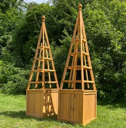Wooden Garden Obelisk Planter With Liner (Set Of 2)