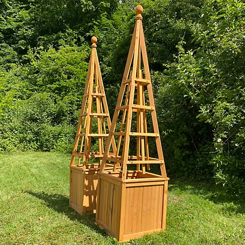 Wooden Garden Obelisk Planter With Liner (Set Of 2) 2 Wooden Garden Obelisk Planter With Liner (Set Of 2) - Image 2
