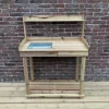 Wooden Potting Table With Drawer, Two Storage Shelves And Zinc Soil Holding Pan