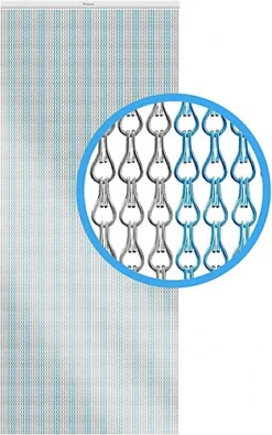 Xterminate Aluminium Fly Blind Door Screen Chain Curtain Silver And Blue With Spare Chains For Buisness And Home