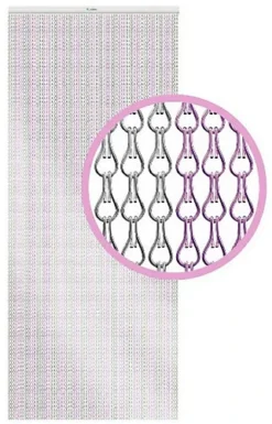 Xterminate Aluminium Fly Blind Door Screen Chain Curtain Silver And Pink With Spare Chains For Buisness And Home